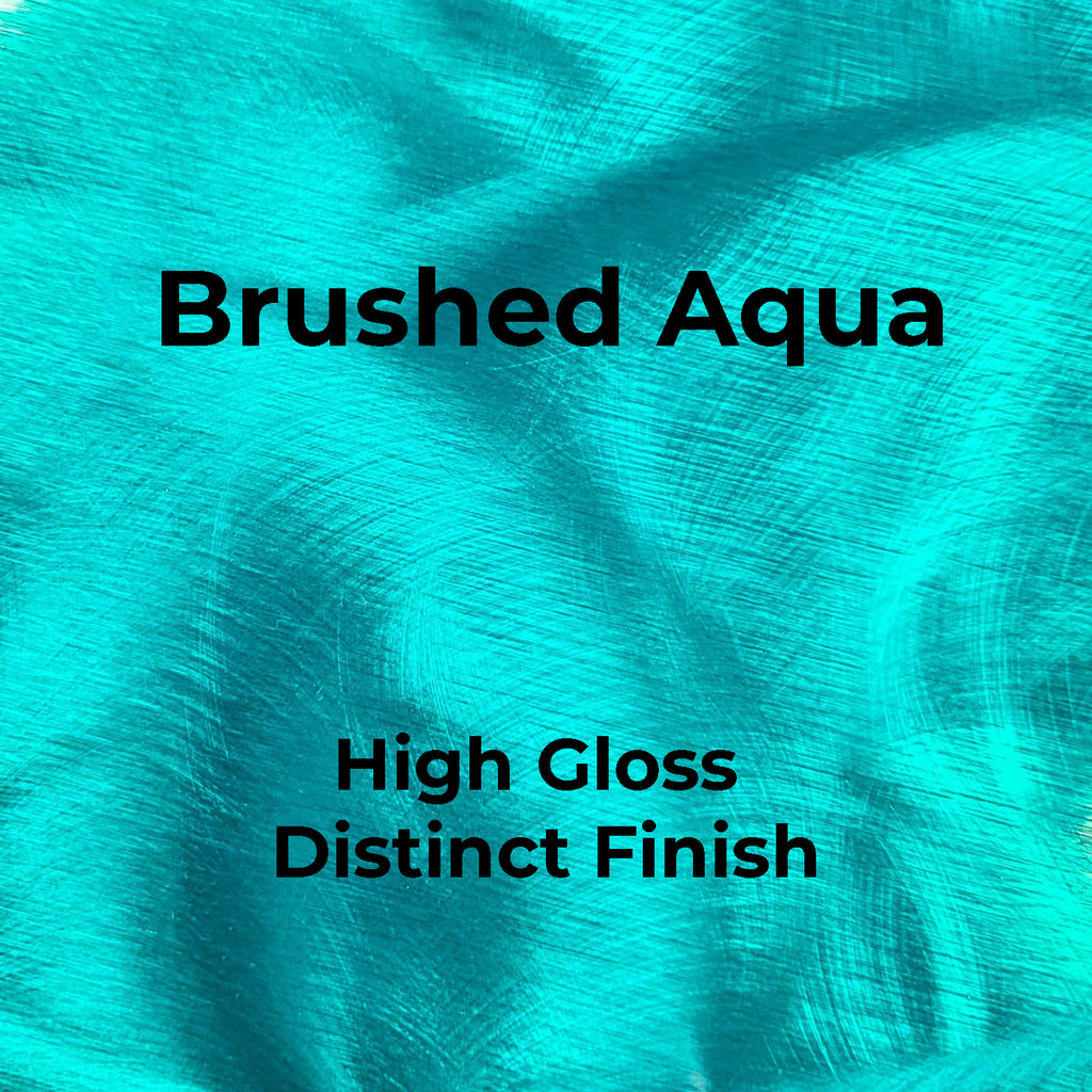 close-up of brushed aqua color finish which has a high gloss and distinct finish