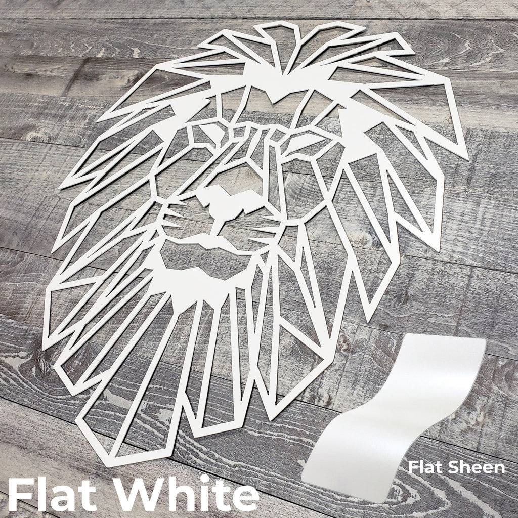Geometric lion head design with a  flat white finish with 'Flat White' text below.